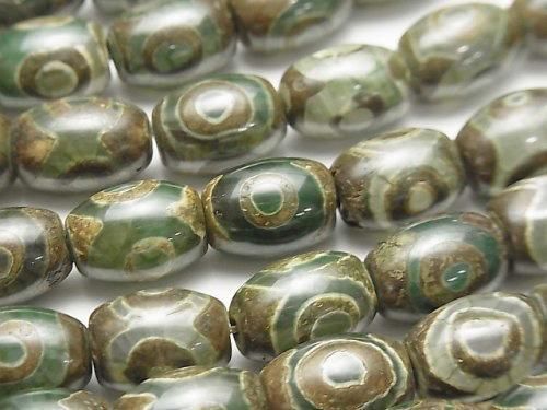 dZi Beads Rice 14x10x10mm Green x Brown 1 strand beads (approx. 13inch/32cm)