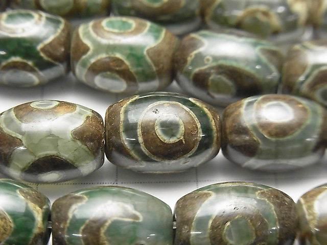 dZi Beads Rice 14x10x10mm Green x Brown 1 strand beads (approx. 13inch/32cm)