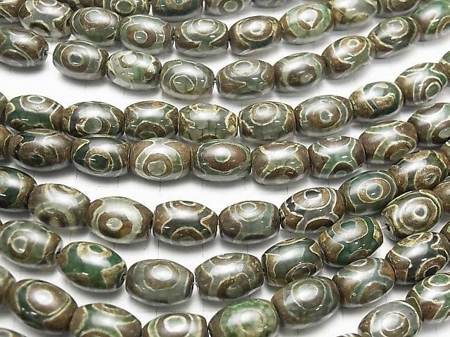 dZi Beads Rice 14x10x10mm Green x Brown 1 strand beads (approx. 13inch/32cm)