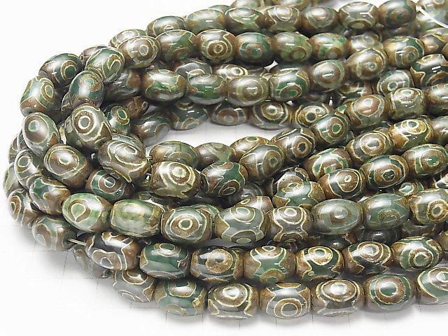 dZi Beads Rice 14x10x10mm Green x Brown 1 strand beads (approx. 13inch/32cm)