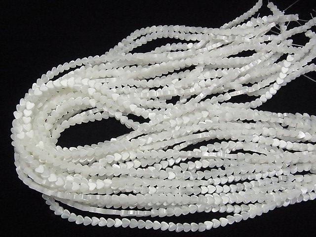 [Video] Mother of Pearl MOP White Vertical Hole Heart 4x4x2.5mm 1strand beads (aprx.15inch/37cm)