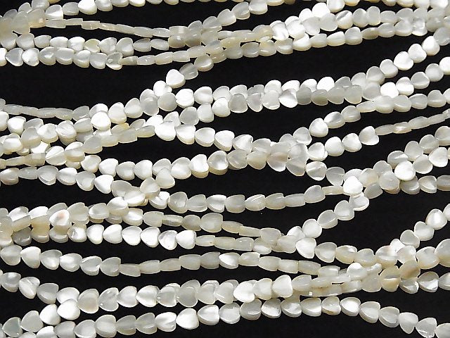 High Quality White Shell (Silver-lip Oyster) Vertical Hole Heart 4x4mm half or 1strand beads (aprx.15inch / 38cm)