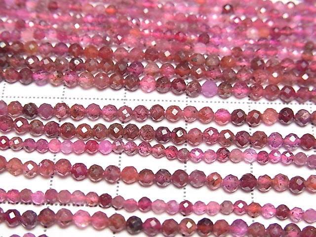 [Video] High Quality! Madagascar Ruby AA+ Faceted Round 2mm 1strand beads (aprx.15inch/36cm)