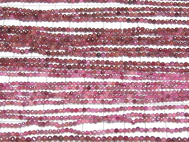 [Video] High Quality! Madagascar Ruby AA+ Faceted Round 2mm 1strand beads (aprx.15inch/36cm)