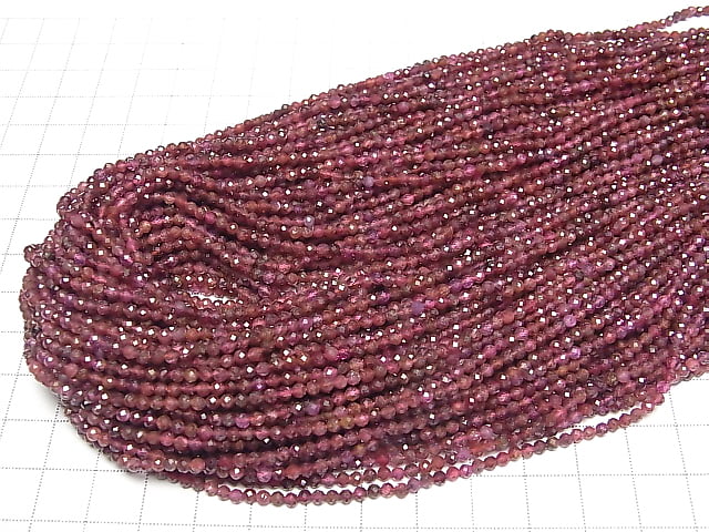 [Video] High Quality! Madagascar Ruby AA+ Faceted Round 2mm 1strand beads (aprx.15inch/36cm)