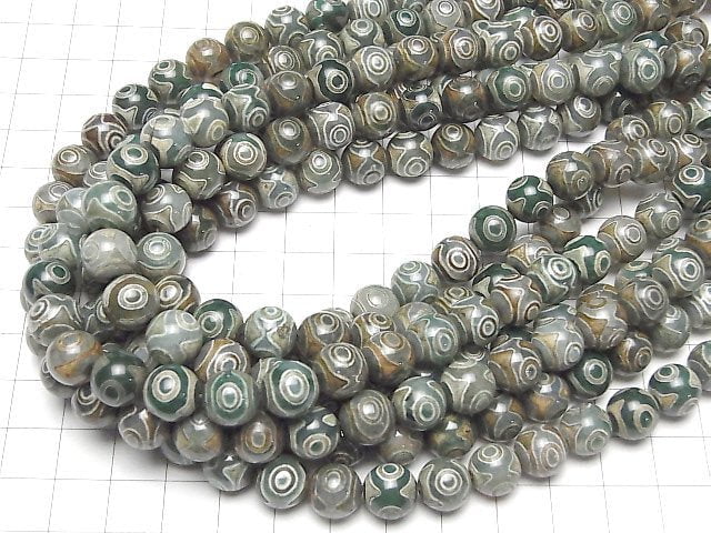 dZi Beads Round 10mm Green x Brown 1strand beads (aprx.13inch/33cm)