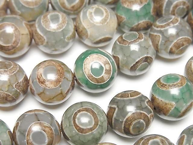 [Video] dZi Beads Round 12mm Green x Brown 1-strand beads (approx. 13 inches/33 cm)