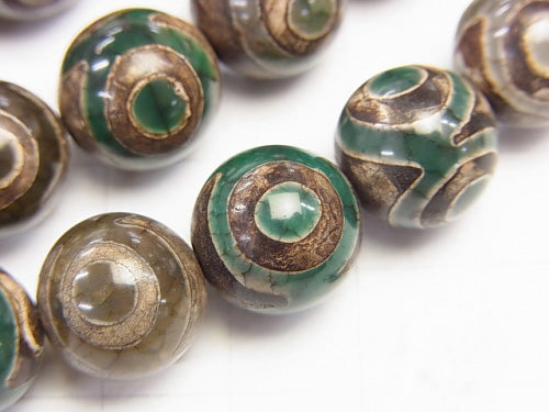 dZi Beads Round 12mm Green x Brown 1strand beads (aprx.13inch/33cm)
