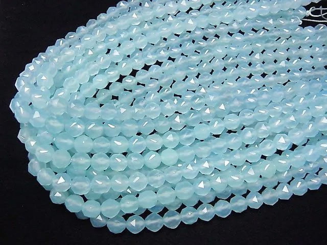 Sea Blue Chalcedony AAA Star Faceted Round 8mm 1/4 or 1strand beads (aprx.15inch / 38cm)