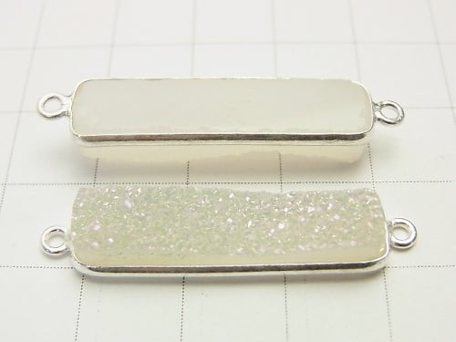 [Video] Druzy Quartz rectangle Both Side 30 x 8 mm AB coating Silver 925 1 pc $13.99