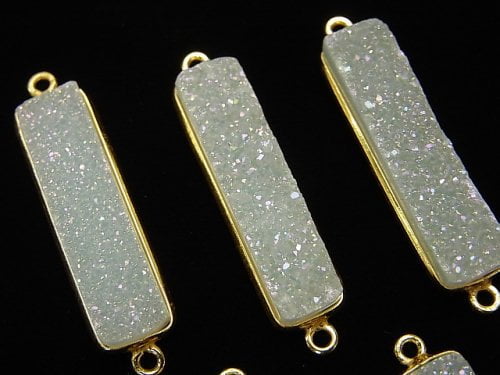 [Video]Druzy Quartz Rectangle Both Side 30x8mm AB Coating 18KGP 1pc