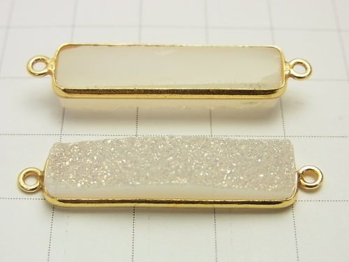 [Video]Druzy Quartz Rectangle Both Side 30x8mm AB Coating 18KGP 1pc