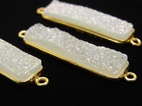 [Video]Druzy Quartz Rectangle Both Side 30x8mm AB Coating 18KGP 1pc