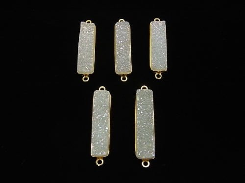 [Video]Druzy Quartz Rectangle Both Side 30x8mm AB Coating 18KGP 1pc