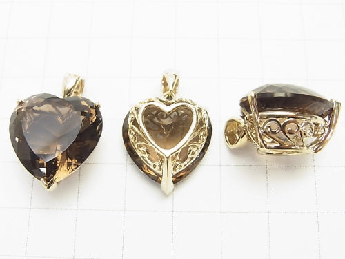 High Quality Smoky Quartz AAA Heart Faceted Pendant [15 mm] [18 mm] 18 KGP 1 pc
