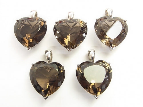 High Quality Smoky Quartz AAA Heart Faceted Pendant [15 mm] [18 mm] Silver 925 1 pc