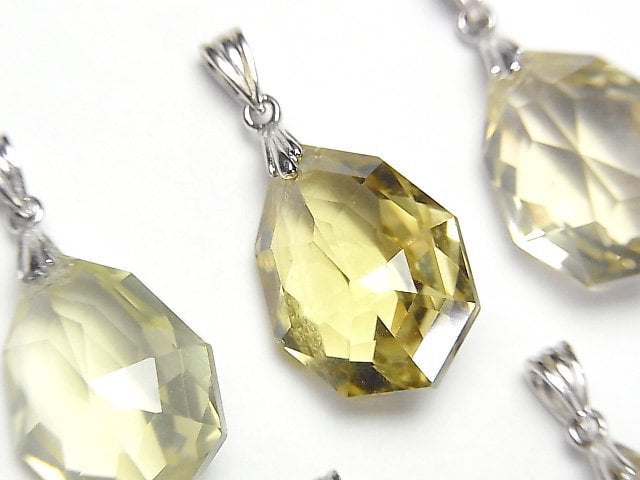 [Video]High Quality Lemon Quartz AAA Multiple Facets Faceted Pendant Silver925