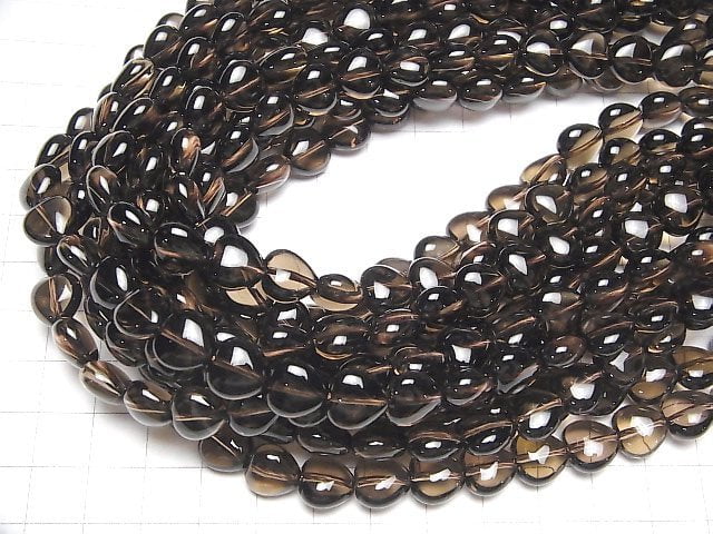 Smoky Quartz AAA- Vertical Hole Heart 10x10x6mm half or 1strand beads (aprx.15inch/38cm)