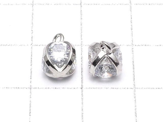 Metal parts charm 10x8x8mm CZ Round Faceted 4 stones Silver color 2pcs