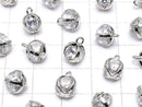 Metal parts charm 10x8x8mm CZ Round Faceted 4 stones Silver color 2pcs