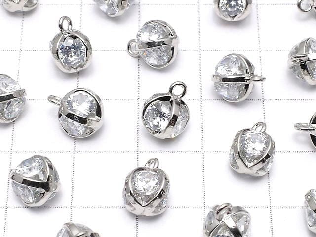 Metal parts charm 10x8x8mm CZ Round Faceted 4 stones Silver color 2pcs
