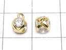 Metal Parts Charm 8x6x6mm CZ Round Faceted 4 Stones Gold 2pcs