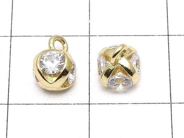 Metal Parts Charm 8x6x6mm CZ Round Faceted 4 Stones Gold 2pcs