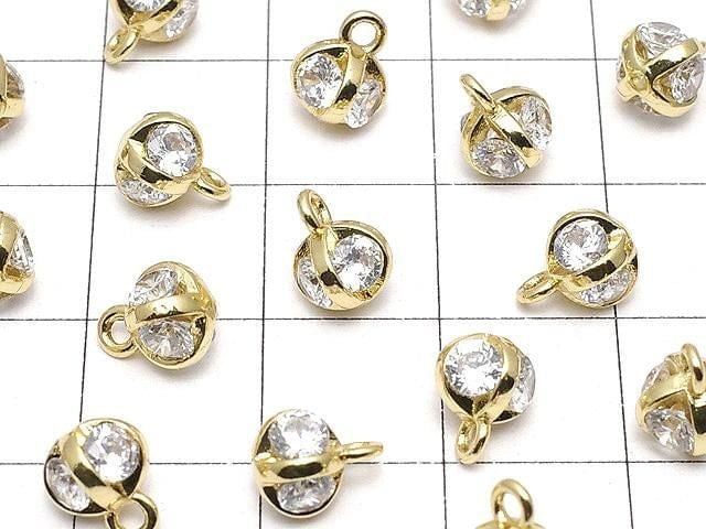 Metal Parts Charm 8x6x6mm CZ Round Faceted 4 Stones Gold 2pcs