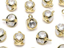 Metal parts charm 10x8x8mm CZ Round Faceted 4 stones Gold color 2pcs