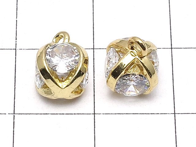 Metal Parts charm 10 x 8 x 8 mm CZ Brilliant Cut 4 stone gold color 2 pcs