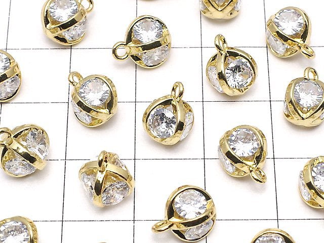 Metal Parts charm 10 x 8 x 8 mm CZ Brilliant Cut 4 stone gold color 2 pcs