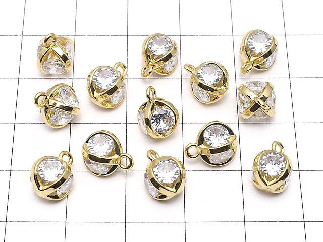 Metal Parts charm 10 x 8 x 8 mm CZ Brilliant Cut 4 stone gold color 2 pcs