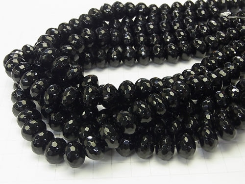 Onyx  Faceted Button Roundel 14x14x10mm NO.2 half or 1strand beads (aprx.15inch/38cm)