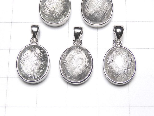 Meteorite (Muonionalusta ) Faceted Oval Pendant 14x12x6mm Silver925