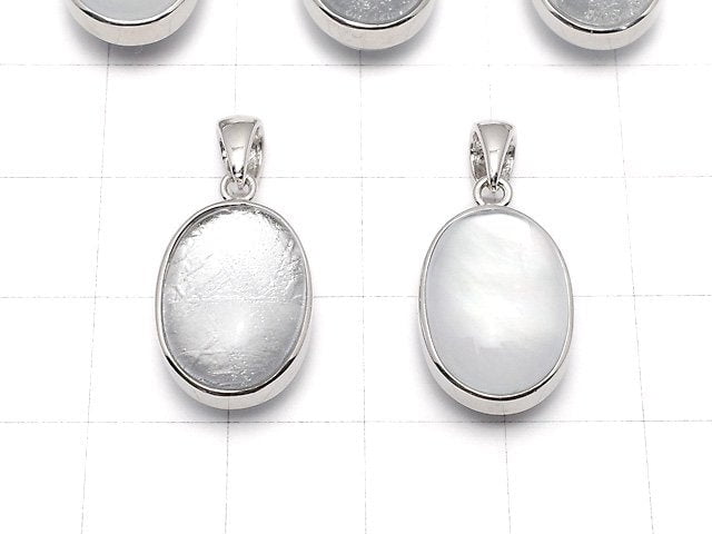 [Video] Meteorite & White Shell Oval Pendant 16x11x9mm Silver925