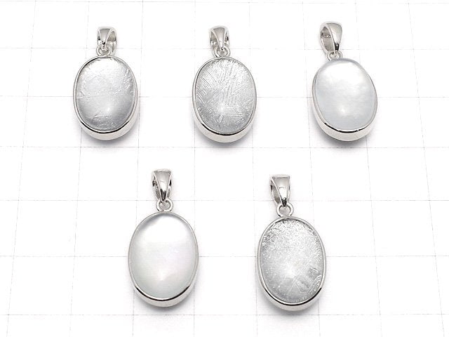 [Video] Meteorite & White Shell Oval Pendant 16x11x9mm Silver925