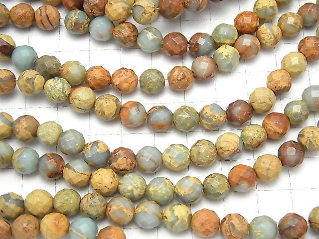 Impression Jasper  64Faceted Round 8mm half or 1strand beads (aprx.15inch/37cm)