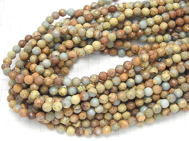 Impression Jasper  64Faceted Round 8mm half or 1strand beads (aprx.15inch/37cm)