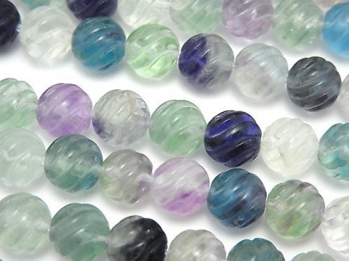 Fluorite, Round, Twist Gemstone Beads