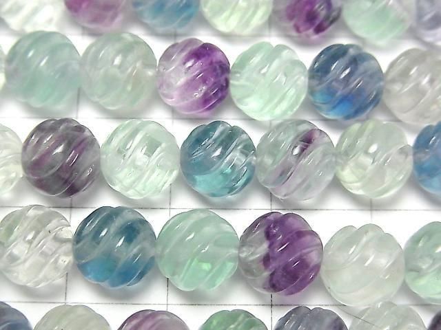多色螢石 AAA - 圓形 8mm S 形扭曲 半串或 1 串珠子 (約 15 英寸/38 公分)