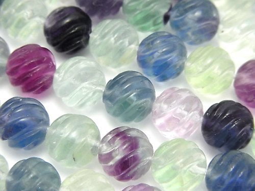 Fluorite, Round, Twist Gemstone Beads