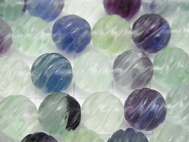 [Video] Multicolor Fluorite AAA Round 10 mm S line Twist half or 1 strand beads (aprx.15 inch / 38 cm)