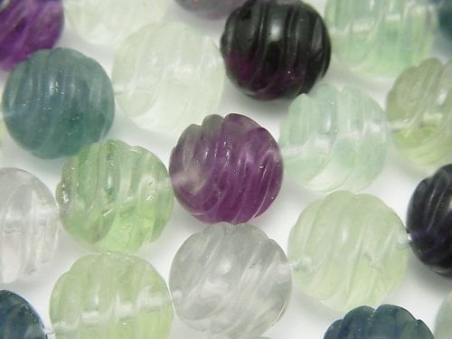 Fluorite, Round, Twist Gemstone Beads