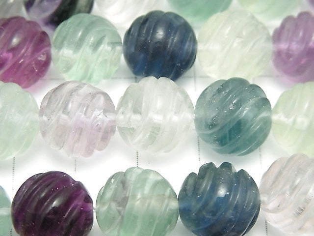 Multicolor Fluorite AAA Round 12 mm (-11 mm) S line Twist half or 1 strand beads (aprx. 15 inch / 38 cm)