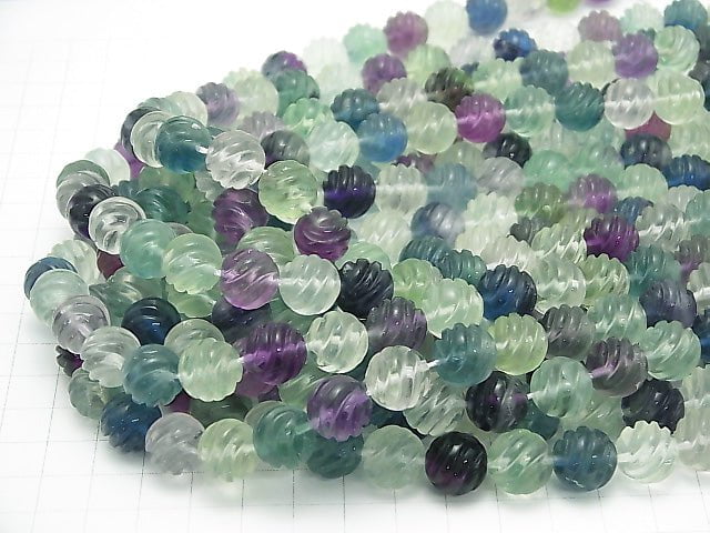 [Video] Multicolor Fluorite AAA Round 12 mm (-11 mm) S line Twist half or 1 strand beads (aprx. 15 inch / 38 cm)