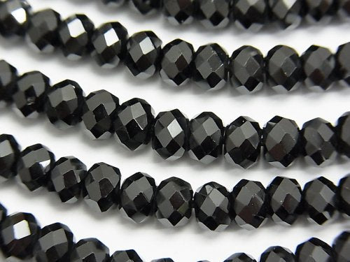 Diamond Cut! High Quality Black Spinel AAA Faceted Button Roundel 6 x 6 x 3 mm half or 1 strand (aprx.15 inch / 37 cm)