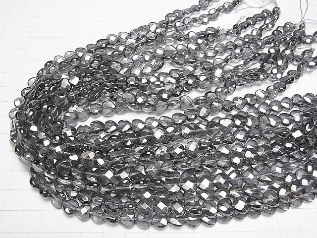 Silver flash crystal Heart cut 8x8x4 half or 1strand beads (aprx.15inch / 38cm)