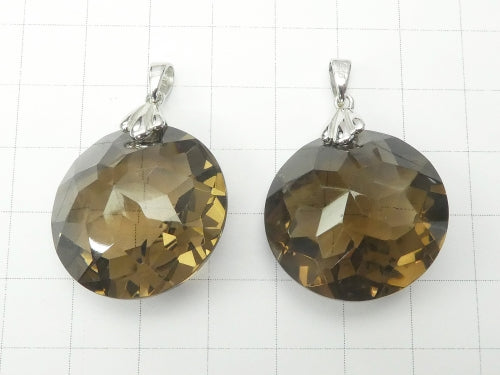 High Quality! Smoky Quartz AAA Coin Pendant  [20mm] [25mm] Silver925