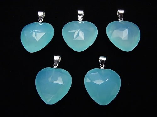 [Video] Sea Blue Chalcedony AAA Heart Pendant 20x20x11mm Silver925