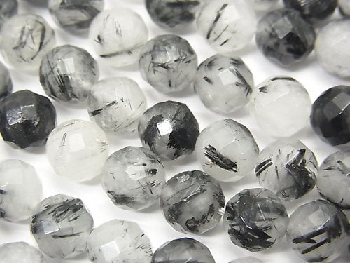 Faceted Round, Tourmalinated Quartz Gemstone Beads